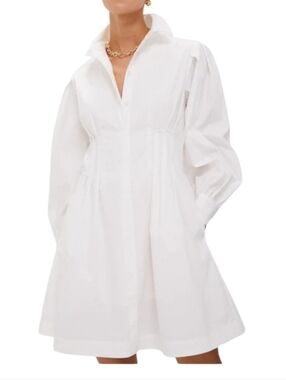 Tuckernuck Mini Corinne Shirt Dress Size XS White Button Front with Pockets NEW